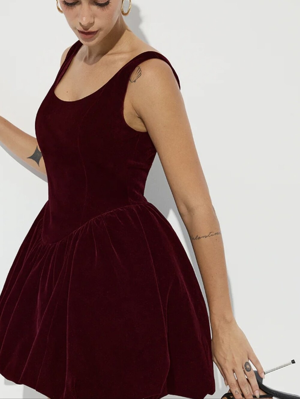 Commense Mini Velvet Bubble Dress Sleeveless Burgundy S NWT - Picture 3 of 5